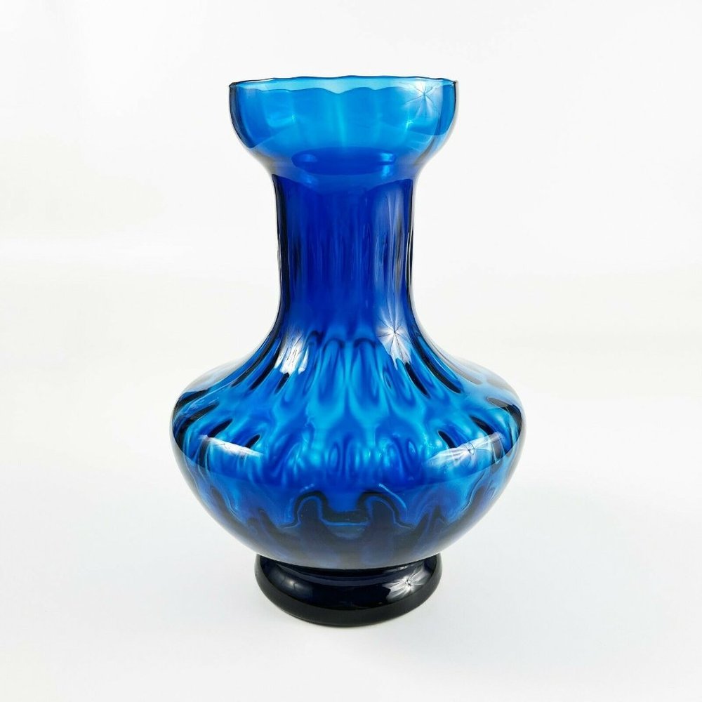 Vintage Mid Century Modern Empoli Cobalt Blue Optic Glass Vase Made in Italy - Picture 5 of 9